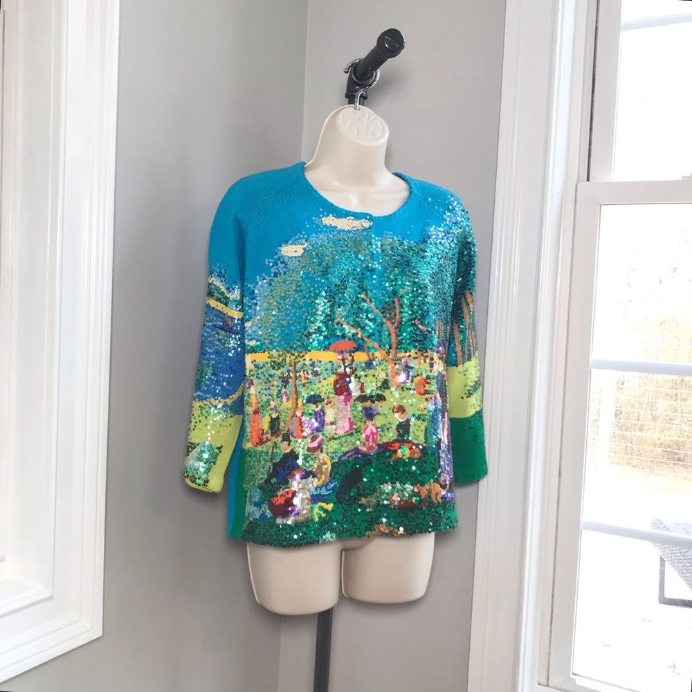 Vintage Michael Simon Seurat Painting Cardigan Sweater - Women’s Large NWT - Picture 4 of 10